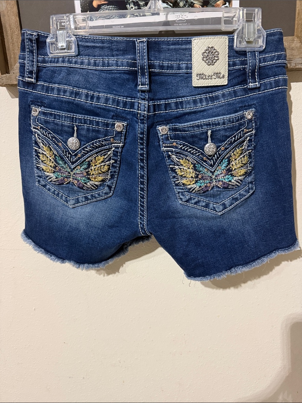 Miss Me Y2K Butterfly Embroidered Bling Denim Shorts Mid Rise M3080H30